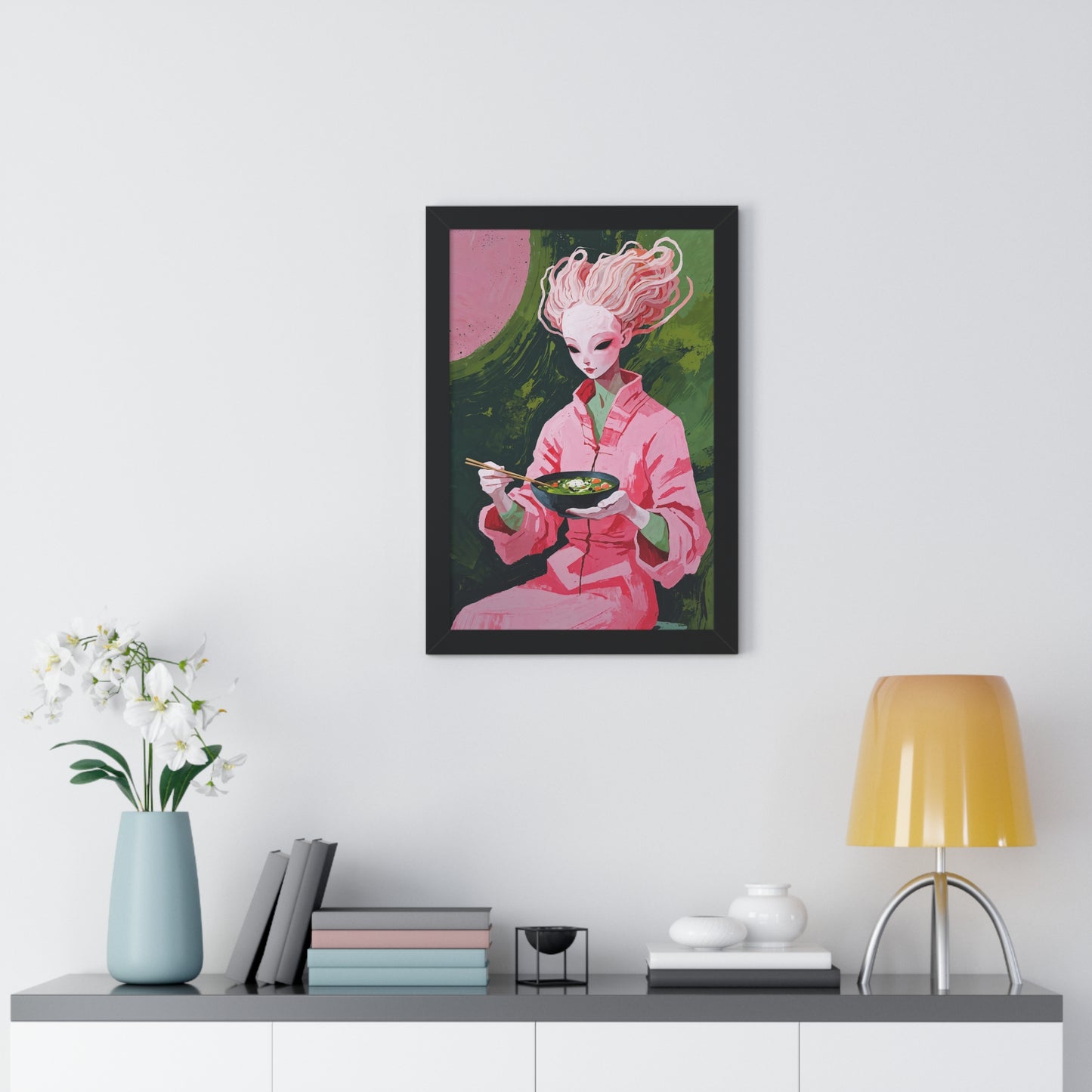 Ramen Eating Alien Goddess - Framed Poster