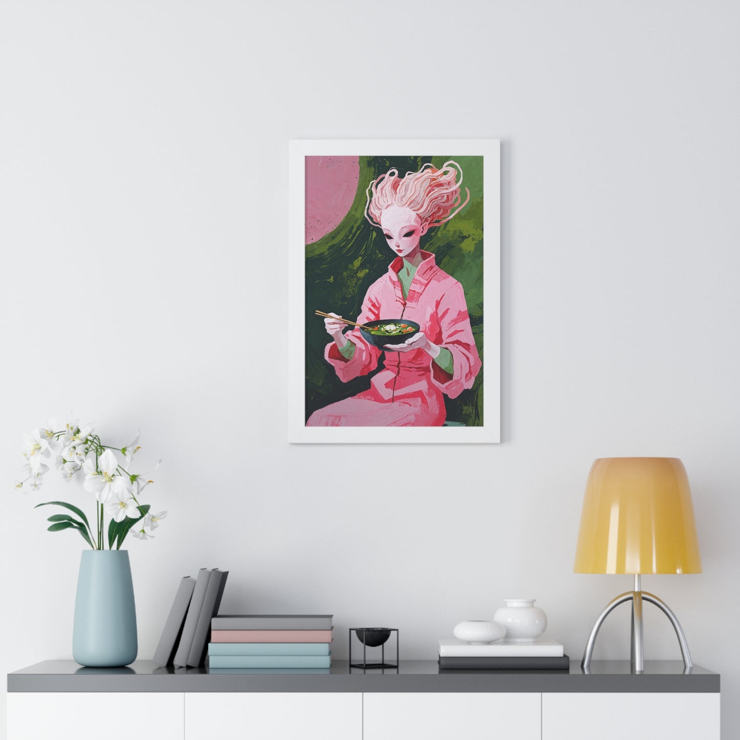 Ramen Eating Alien Goddess - Framed Poster