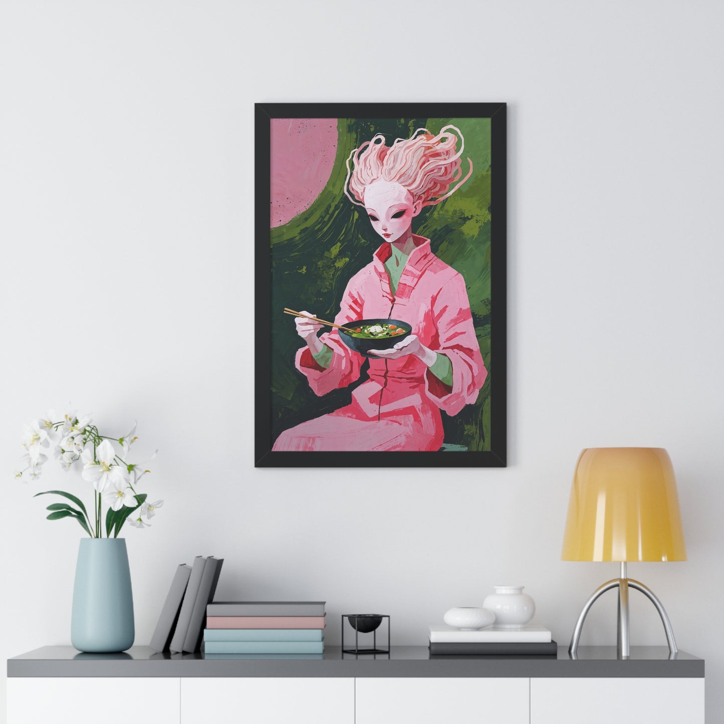 Ramen Eating Alien Goddess - Framed Poster