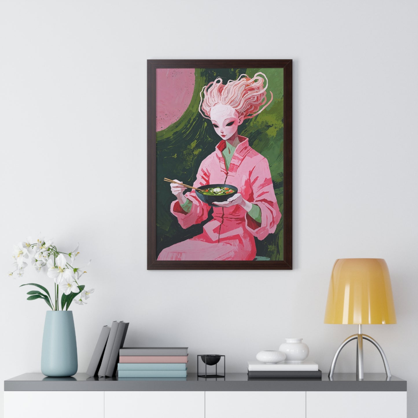 Ramen Eating Alien Goddess - Framed Poster