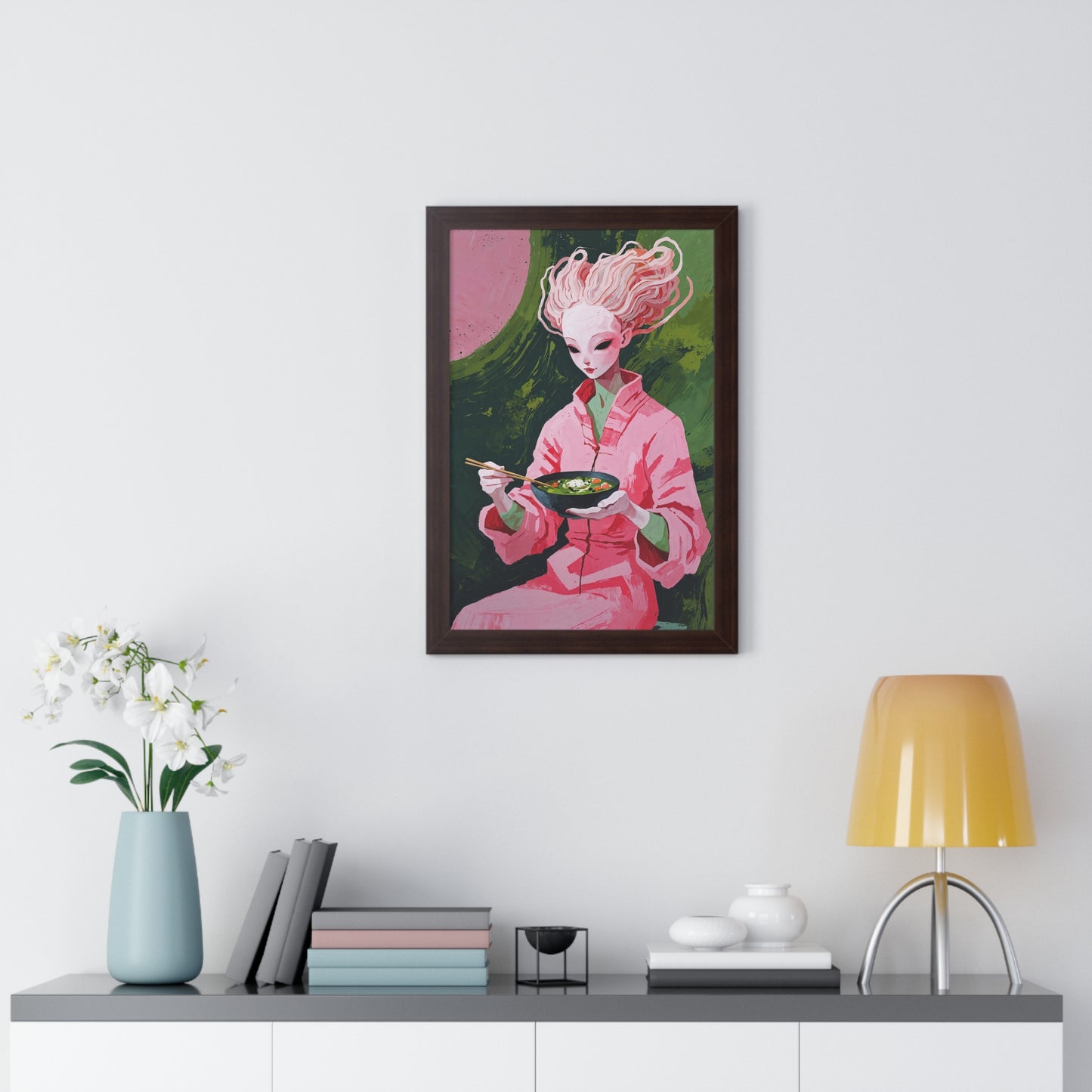 Ramen Eating Alien Goddess - Framed Poster